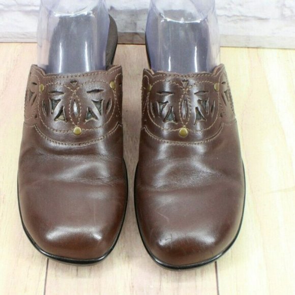 Clarks Bendables Brown Leather Slip On Mule Clogs Shoes Size 8.5 M - Picture 5 of 9